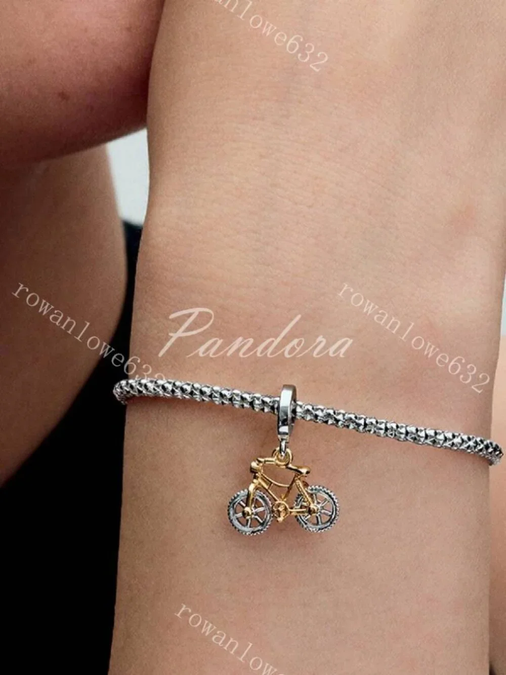 Pandora Two-tone Spinning Wheels Bicycle Dangle Charm